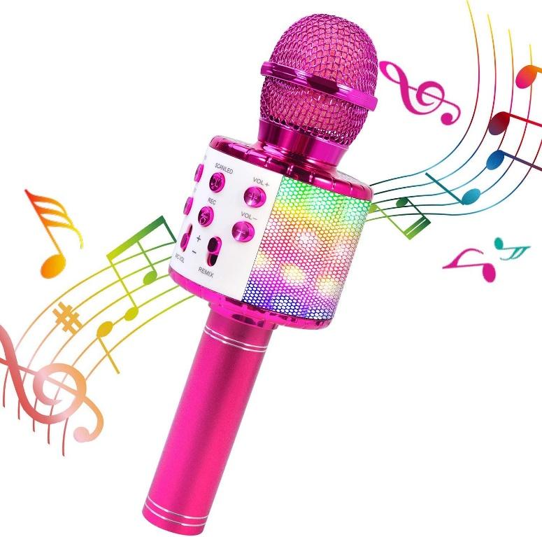 Oro rosa Reproductor,Regalo para amigos y ninos PC y otros productos inteligentes NINE CUBE karaoke mic 3 en 1 de mano Microfono karaoke inalambrico Bluetooth Compatible con IOS Android 